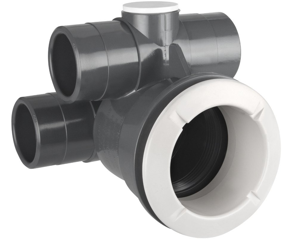 Douille Waterway Poly Jet en Té · Raccordement Ø32 mm · Buses enchaînées