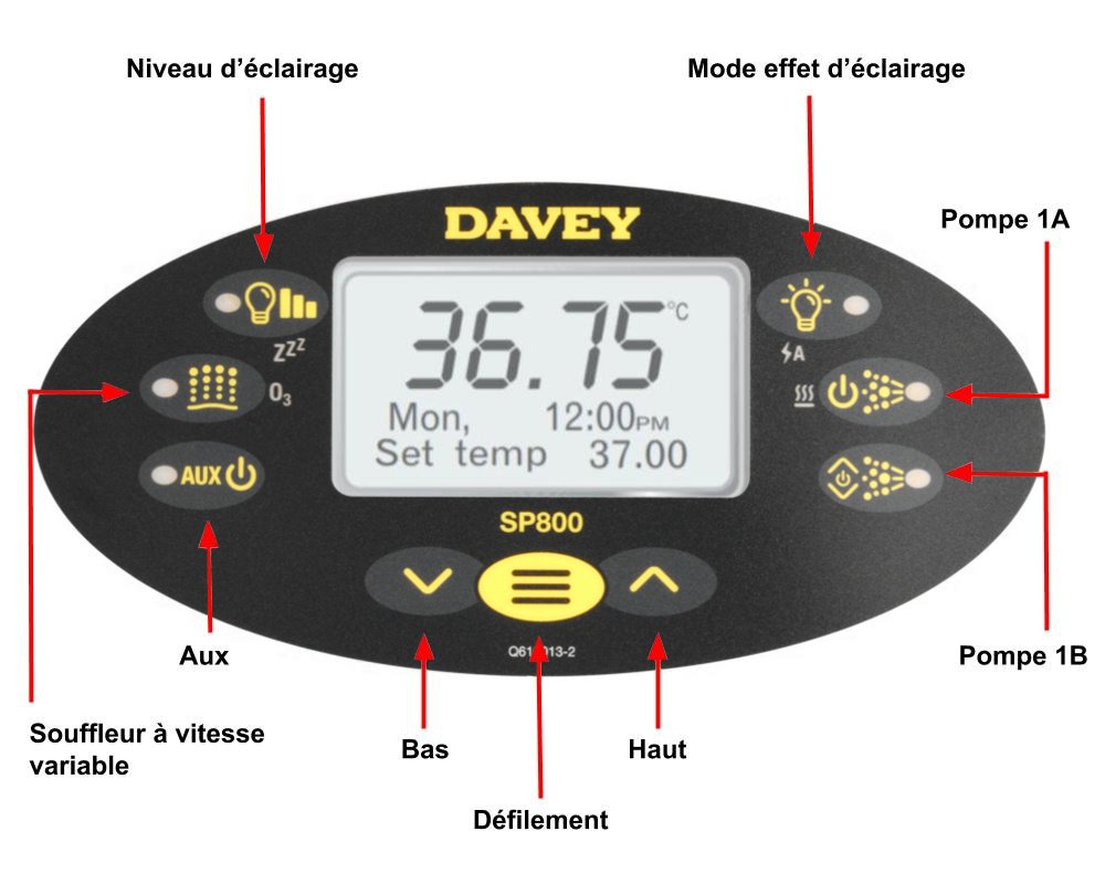 Clavier de commande Davey SpaPower SP800 Q70068 · 9 touches · 170 × 90 mm – Image 2