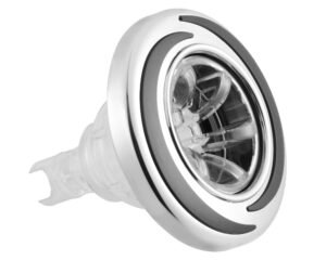 Buse de massage LVJ Tourbillon Spiral 5" · Inox & Gris texturé · Jet droit ciblé