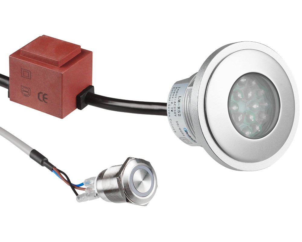 Kit d’éclairage LED Balboa Slimlite Ø52 mm · Contrôleur intégré · 18 LEDs multicolores
