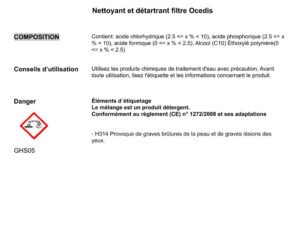 Nettoyant filtre spa Ocedis 772000010 · Détartrant cartouches & sable 1L